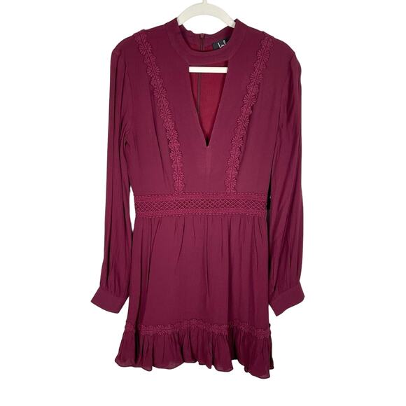 Lulus NEW Fall For Me Burgundy Long Sleeve Cutout Skater Dress Womens Size S - Picture 1 of 9